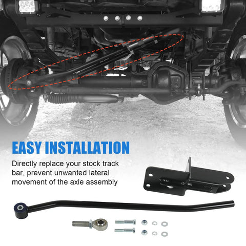 Beefed-Up Front Adjustable Track Bar For 4-6.5 Inch Lift Cherokee XJ 1984-2001 - Heavy Duty Forged Steel, Factory Style Bushing, Easy Adjust, Improves Alignment And Reduces Suspension Stress For 2WD And 4WD Jeep XJ installed on lifted front axle