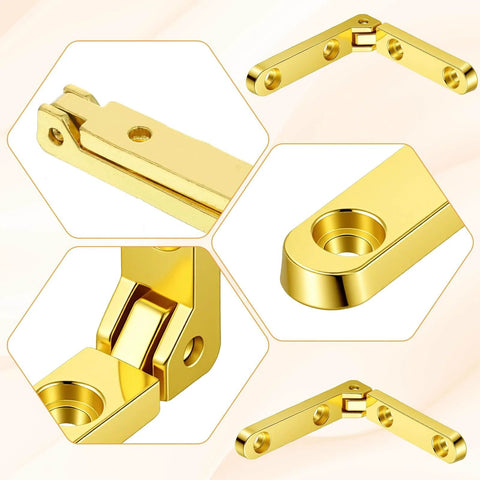 Gold Zinc Alloy Jewelry Box Hinges Set, 10 Pcs 90 Degree Small Hinges With 40 Screws, Durable Box Hardware, gold finish, close-up view