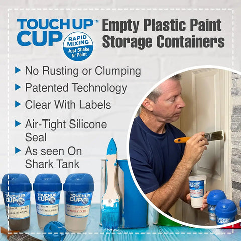 Man using Leftover Paint Storage Containers With Lids 13 Oz Pack Of 3 For Easy Touch Ups And DIY Projects, marketed on Shark Tank.