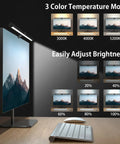 Monitor Light Bar For Eye Care With CRI 90, USB Powered Reading And Task Lamp, dimmable with 3 color modes on monitor display.