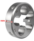 Close-up view of 5/8-24 UNEF Tap And Die Set For Right Hand Machine Threads Pro Grade Round Die showing 10mm width