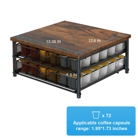 2 Tier Coffee Pod Organizer With Sliding Baskets Holds 72 K Cup Pods Built Tough Wood Top With Metal Frame Space Saving