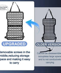 Vehicle MOLLE Panel Back Seat Organizer For Trucks And Boats Mount Rack With Fire Extinguisher Quick Mount Hook And Loop Fasteners Elastic Rope Adjustable Versatile Panel For Secure Gear And Easy Access, showing upgraded detachable screws version next to older version.