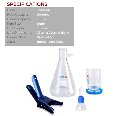 Must Have Gear 1000 ML Lab Vacuum Filtration Kit With Glass Filtration Flask And 300 ML Graduated Funnel components