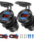 2 Pack 12V USB Outlet Car Charger Socket Pumping Out 78W Dual PD Type C And Dual Quick Charge 3.0 Juice, with digital voltmeter.