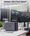 Goated Five Bay External Hard Drive Enclosure Rocking Thunderbolt 3 And 4 Compatibility With Blazing 40Gbps USB C Hub Transfer Speeds in an office setting.