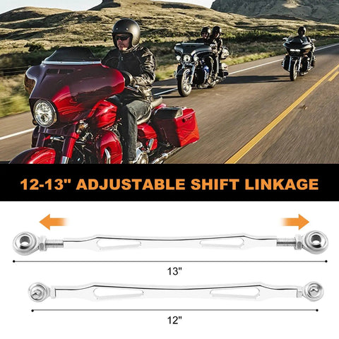 Chrome Shift Linkage For Harley Touring Rigs 1986 And Later Road King Road Glide Electra Glide Tri Glide Softail Aftermarket Replacement Gear Shift Lever, 12-13 in adjustable aluminum