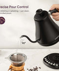 Pouring hot water from Gooseneck Electric Kettle With 5 Temperature Presets For Coffee And Tea, 0.8L Capacity, 1200W Rapid Boil