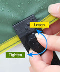 Hand adjusting 45Pcs Heavy Duty Tarp Clips Set With Lock Grip Carabiner Clips and Bungee Cords for weather-resistant tie downs.