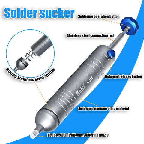 No Clog Desoldering Pump With Powerful Vacuum Suction, aluminum body, silicone tube, stainless steel spring, desoldering tool