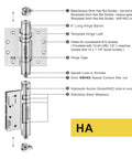 Diagram of 3 Pack 4.5 Inch Heavy Duty Adjustable Self Closing Door Hinges Black Fire Rated Full Mortise Two In One Hinges And Door Closer