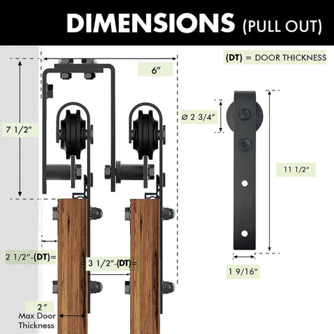 Dimensions diagram of Black Rustic Double Track U-Shape Bypass Sliding Barn Door Hardware Kit For Three Doors, 12ft Flat Track
