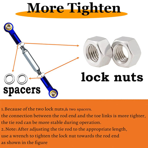 Stainless Steel Adjustable Turnbuckles And Camber Link Set with lock nuts and spacers for 1/10 Traxxas Slash 4x4 RC Cars