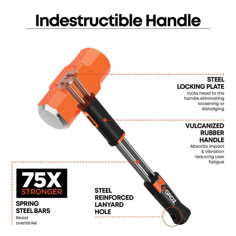 8 Pound Sledge Hammer With Indestructible Handle 16 Inch Length Heavy Duty Forged Steel Head 50 To 58 HRC Hi Vis Finish