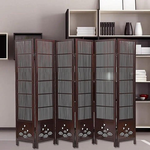 Heavy Duty Double Acting Folding Screen Hinges For Furniture Built Tough With Antique Red Enamel Rock Solid Steel Hardware Snug Wood Panel Mounting Kit Pack Of Eight with folded wooden screen in living space.