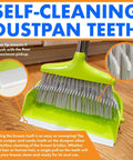 Kickass Heavy Duty Broom And Dustpan Combo Set With Long Commercial Handle For Lobby Kitchen Floor Sweep Up Solid Upright Grip Brush For Quick Interior Clean Up In Green, featuring self-cleaning dustpan teeth.