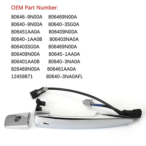 Nissan Exterior Chrome Front Left Driver Side Door Handle With Sensor And Smart Keyless Entry System For 2009 2018 Sentra Maxima Murano Leaf Replacement with OEM part numbers