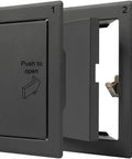 Heavy Hitter Six By Six Inch Galvanized Steel Service Door Featuring Tight Click Hinges, open with push to open indicator.
