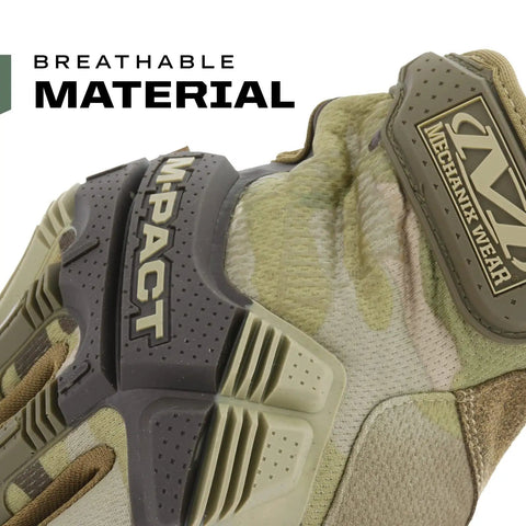 M-Pact Tactical Gloves With Secure Fit And Touchscreen Capability showcasing breathable material in MultiCam camouflage