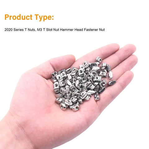 100 Pack M3 T Slot Hammer Head Nuts For 2020 Aluminum Profile Heavy Duty Nickel Plated Steel Fasteners in hand