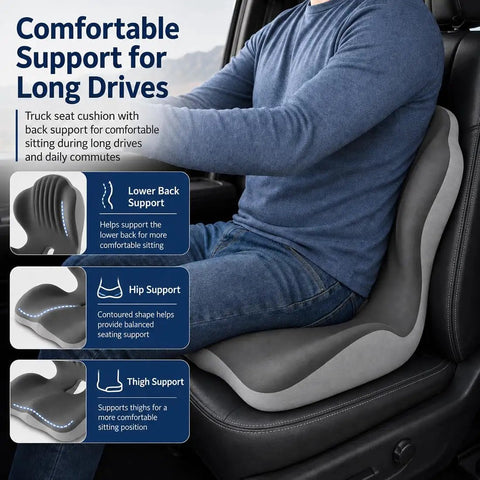 Road Ready Memory Foam Seat Cushion For Tesla Cybertruck And Pickup Trucks With Ergonomic Lumbar Support Beat Back Fatigue Cruiser Booster Pad For Long Haul Trips And Office Desks Black on truck seat.