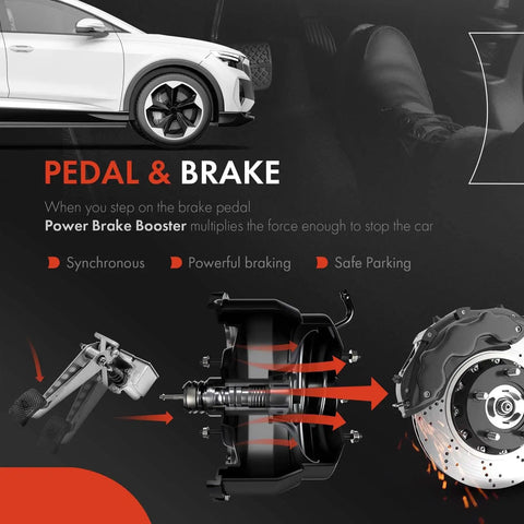 Heavy Duty Vacuum Brake Booster Replacement For Toyota Tundra 2000 To 2006 showing brake pedal and booster diagram.