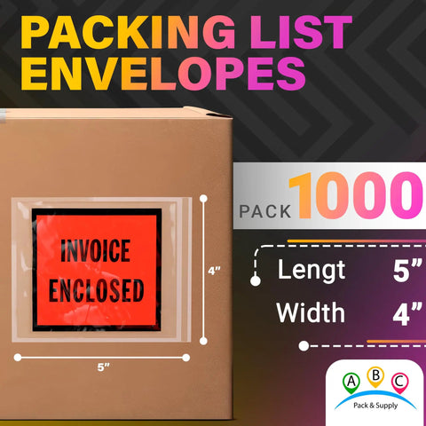 Top Shelf 4x5 Packing List Envelopes With Red Invoice Face and Easy Peel Seal Closure. Heavy Duty 2 Mil Polyethylene Shipping Doc Pouches Bulk Pack of 1000 Keeps Your Parcels Locked Up for No Sweat Shipping Days on the Dock