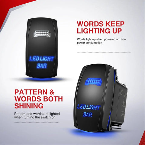 LED light bar switch from Beefy Heavy Duty Wiring Harness Kit 14 AWG With 1 Lead 12V 5 Pin Rocker Switch Power Relay