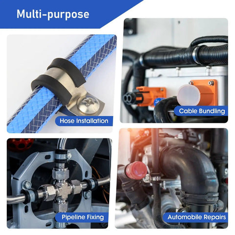 Heavy Duty 232 Piece Cable Clamps Kit With 304 Stainless Steel Rubber Cushioned Insulated P Clamps And Screws, 10 Size Assortment Ranging From 1/4 Inch To 1-3/4 Inch, Neatly Packed In Clear Organizer For Auto Marine And Home Wiring used for hose installation, cable bundling, pipeline fixing, and automobile repairs.