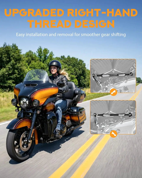 Shift Linkage Kit for Touring Motorcycles Including Softail Trike Road King Electra Street Glide 1986 to 2024 Black Style C Heavy Duty Shifter Linkage For Ride Ready Smooth Gear Shifts And Easy Install, black linkage installed