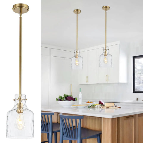 Kitchen view with Industrial Pendant Light Trio For Kitchen Island 3 Light Glass Pendant Fixture With Seeded Shade