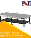 Heavy Duty Welding Fixture Table With 120X60 Inch Precision Laser Cut Grid And Raised Storage Shelf Rock Solid Shop Workhorse, 120x60 inch.