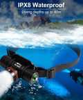 H800 3500 Lumen Scuba Diving Headlamp With TIR Lens, Beastly Bright Underwater Headlight, IPX68 Waterproof, diver descending underwater