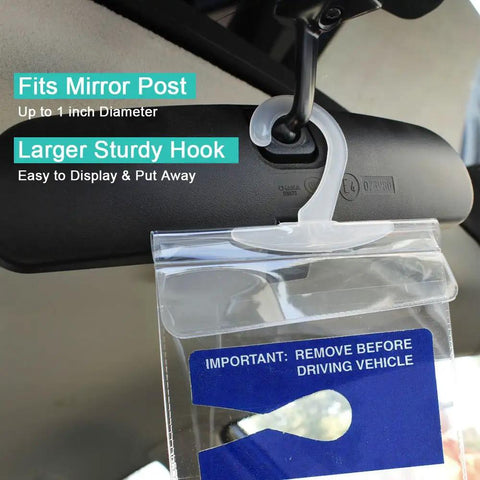 Ultra Transparent Handicap Parking Placard Holder With Large Hanger Clear Protective Cover For Disabled Permits 2 Pack Placard Not Included Fits Most Placards Durable See Through Shield hanging on rearview mirror