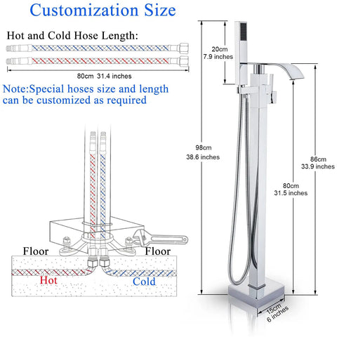 Freestanding Tub Filler With Handheld Shower Kit Floor Mounted Chrome Bath Faucet Easy One-Handle Control And Diverter