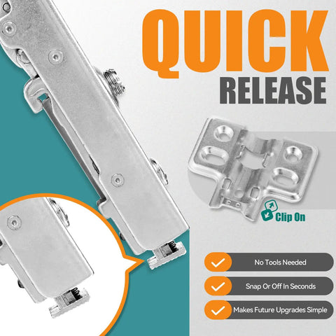 Quick release detail of Built Like A Tank Soft Close Hinges for Frameless Cabinets with 110 Degree Full Overlay Motion.