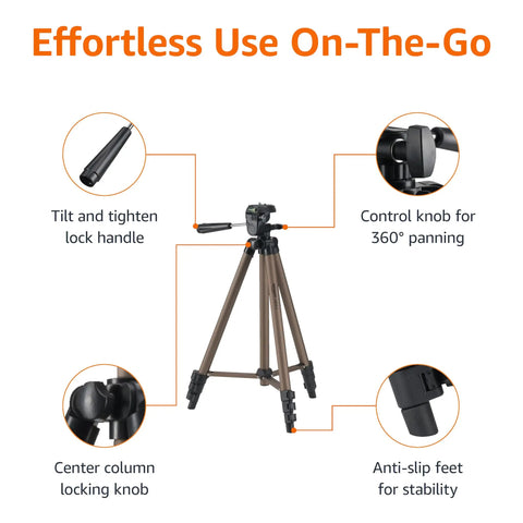 Lightweight 50 Inch Aluminum Camera Tripod With Quick Release Plate, Adjustable 16 To 50 In, highlighted features and functions