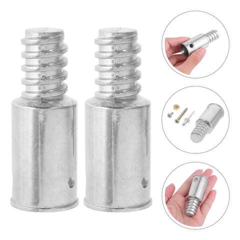 Super Handy 2 Piece American Threaded Pole Connector Kit For Mops And Brooms With Durable Aluminum Tip Fits Wooden Iron Handles Easy Fix For Home Repairs, two silver adapters