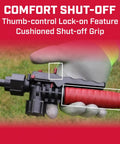 Comfort shut-off handle close-up on Made In The USA 15-Gallon Tow-Behind Sprayer For ATV UTV And Lawn Care with cushioned grip.