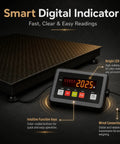 Heavy Duty Rock Hard Commercial Pallet Scale Featuring 48 Inch Square Floor Platform With 10000 Lb Load Rating Built Like A Tank For Serious Warehouse Shipping Work, showing digital gauge and textured platform.