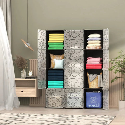 Cube Storage Organizer With Doors 12 Cube Plastic Shelving Unit For Living Room Bedroom And Office Black Easy Assembly