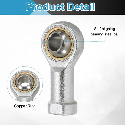 Two Pack SI14T/K Rod End Bearings, 14mm Bore, M14x2 Right Hand Female Thread, Self-Lubricating Chrome Steel Joint With Jam Nuts, Heavy Duty Links And Machinery Axles, Perfect For Linkage Assemblies And Mechanical Projects. Self-aligning chrome steel rod end bearing with copper ring, 14mm bore