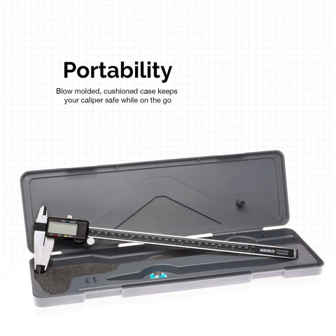 12 Inch Electronic Digital Caliper With Extra Large Display in cushioned case, polished stainless steel measuring tool shown