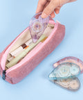 4 Pack Double Sided Tape Roller Set For Crafts And Scrapbooking With Built In Roller Heads shown with pink pen case