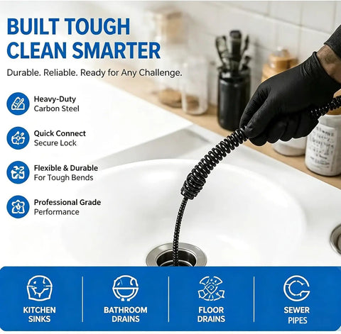 Ten Piece Drain Snake Drill Attachment And Heavy Duty Auger Cutter Kit Compatible With K400 C4 C6 C7 C8 C9 Machines Featuring 5 8 Inch Cable Heads in use on a bathroom sink.