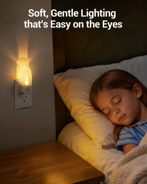 Plug In Night Light With Switch For Kids And Nursery Rooms Four Pack Kid Friendly Soft 3000K Warm White LED in bedroom