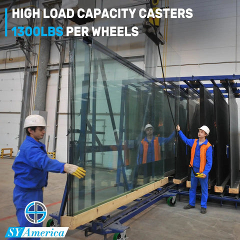 Heavy Hitter Industrial Casters Set Of 4 With Smooth Operator Polyurethane Tread Non Marking Cast Iron Core 5200 Lbs Max Load Rating moving glass panels.