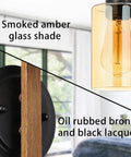 Close-up of amber glass shade and wall mount of Amber Glass Plug In Wall Sconces Set Of 2 With Touch Dimmer Switch Dimmable Farmhouse Lighting