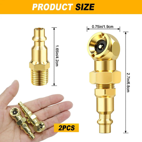 2 Pack Ball Foot Air Chuck Set For Quick Tire Inflation, 1 Quarter Inch NPT Closed Flow Nozzle With Quick Connect dimensions