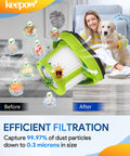 Pet Hair Eraser Vacuum Filter Replacement For Bissell 1782 showing efficient dust filtration and happy pet owner.